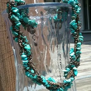 GORGEOUS Turquoise/bronze VTG rope braided choker